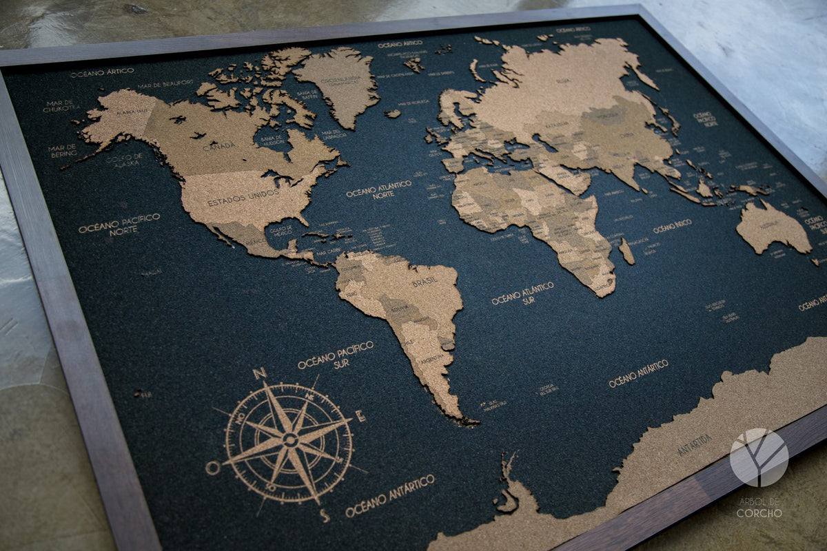 Mapamundi de CORCHO - Colección MONOCAPA - 110 x 80 cm + División
