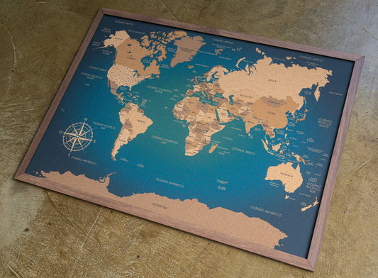 Mapamundi de CORCHO - Colección MONOCAPA - 110 x 80 cm + División Estados EEUU
