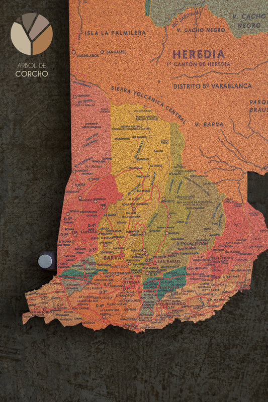 Contorno de Mapa de la Provincia de Heredia en CORCHO para Pared