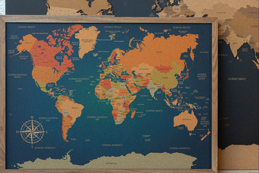Mapamundi de CORCHO - Colección MONOCAPA - 110 x 80 cm + División Estados EEUU