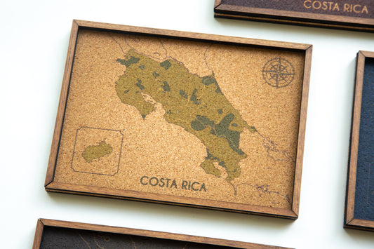 Mapa de Costa Rica en Corcho Natural · Colección Impresos · Edición de Escritorio · 20 × 14 cm