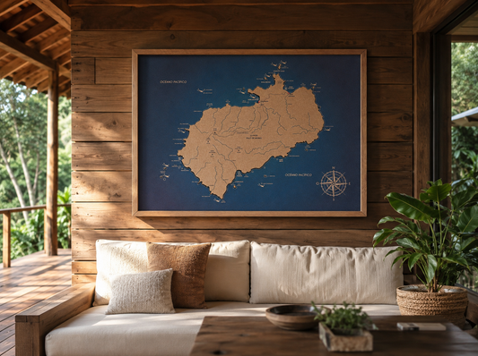 Mapa de Isla del Coco en Corcho Natural · Colección Impresos