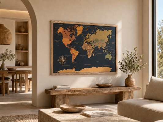Mapamundi de Corcho – Edición Limitada: Negro + Paleta Multicolor | Colección RELIEVE | 110 × 80 cm