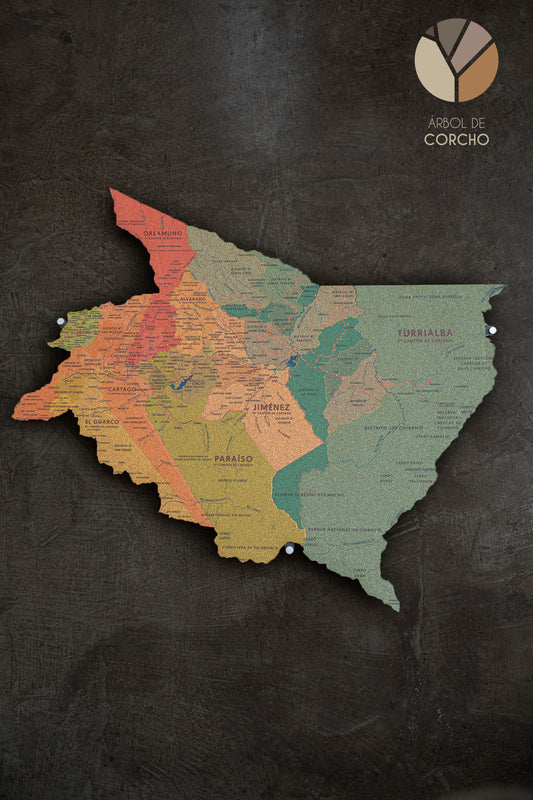 Contorno de Mapa de la Provincia de Cartago en CORCHO para Pared