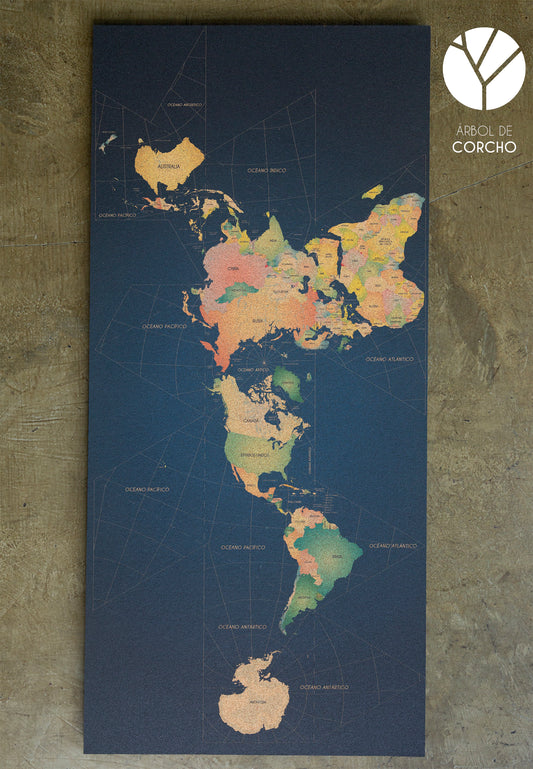 Mapamundi en Corcho Natural · Proyección Dymaxion · Colección Reforzada