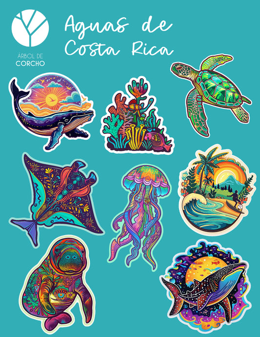 Dúo de Láminas de Stickers (6 cm) : Aguas de Costa Rica
