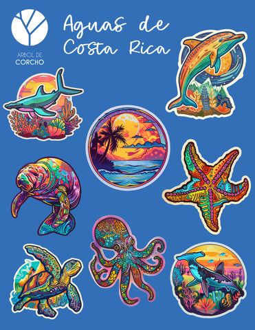 Dúo de Láminas de Stickers (6 cm) : Aguas de Costa Rica