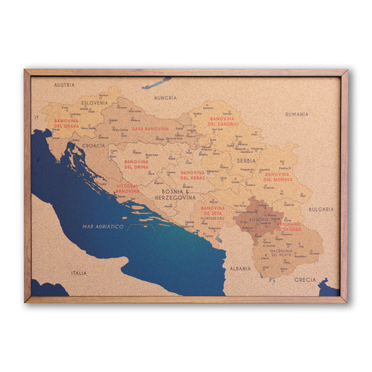 Mapa de la Antigua Yugoslavia en Corcho Natural · Colección Impresos