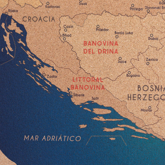 Mapa de la Antigua Yugoslavia en Corcho Natural · Colección Impresos