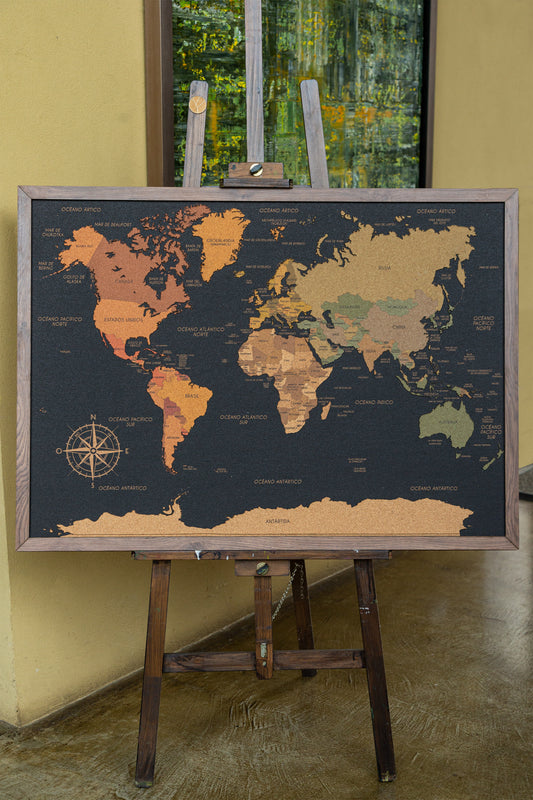 Mapamundi de Corcho – Edición Limitada: Negro + Paleta Multicolor | Colección RELIEVE | 110 × 80 cm