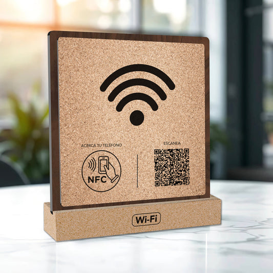 Placa Personalizada para WiFi – Conexión Fácil con NFC y Código QR para Hoteles, Airbnbs y Comercios