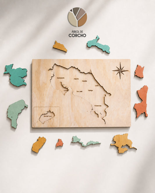 🧩 Mapa de Costa Rica Tipo Rompecabezas para Niños y Niñas · Madera de Pino para Pintar