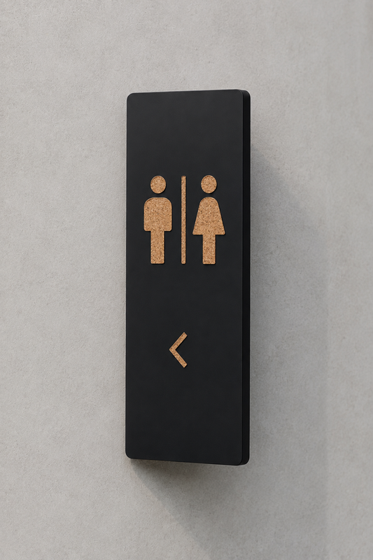 Señalador de Baños / Sanitarios de Doble Cara en Metal y Corcho | Hoteles, Restaurantes y Espacios Comerciales