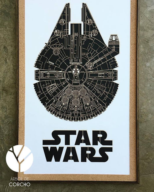 Cuadro Decorativo Millennium Falcon · Arte Láser en Cartón Artístico y Madera Laminada