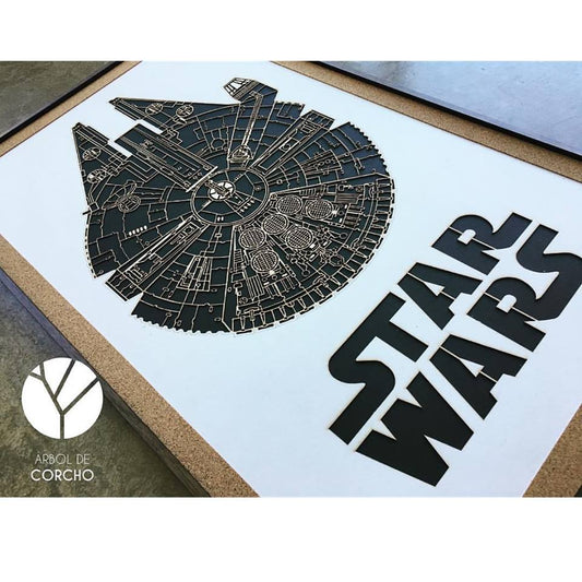 Cuadro Decorativo Millennium Falcon · Arte Láser en Cartón Artístico y Madera Laminada