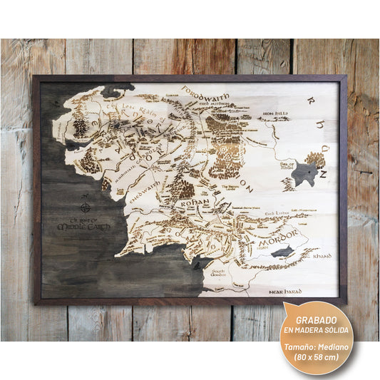 Cuadro de Madera – Mapa de la Tierra Media (El Señor de los Anillos & El Hobbit)