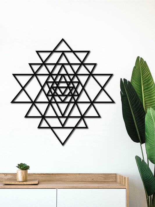 Sri Yantra de Corcho Natural – Geometría Sagrada y Decoración de Pared
