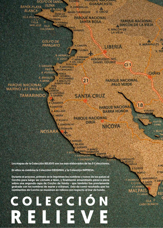 Mapa de Costa Rica de Corcho · Colección RELIEVE | 110 × 80 cm
